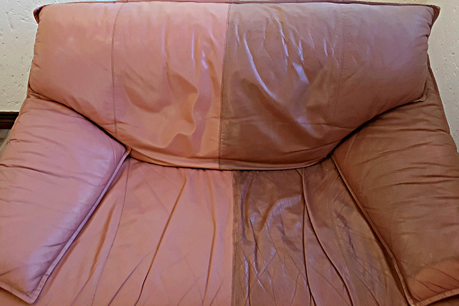 partially cleaned leather couch